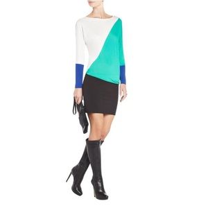 BCBGMaxAzria Multi-color Teal Laheld Colorblock Dolman Sleeve Casual Dre…